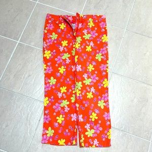 Lilly Pulitzer Bright Red Floral Capris with Pink & Yellow Flowers